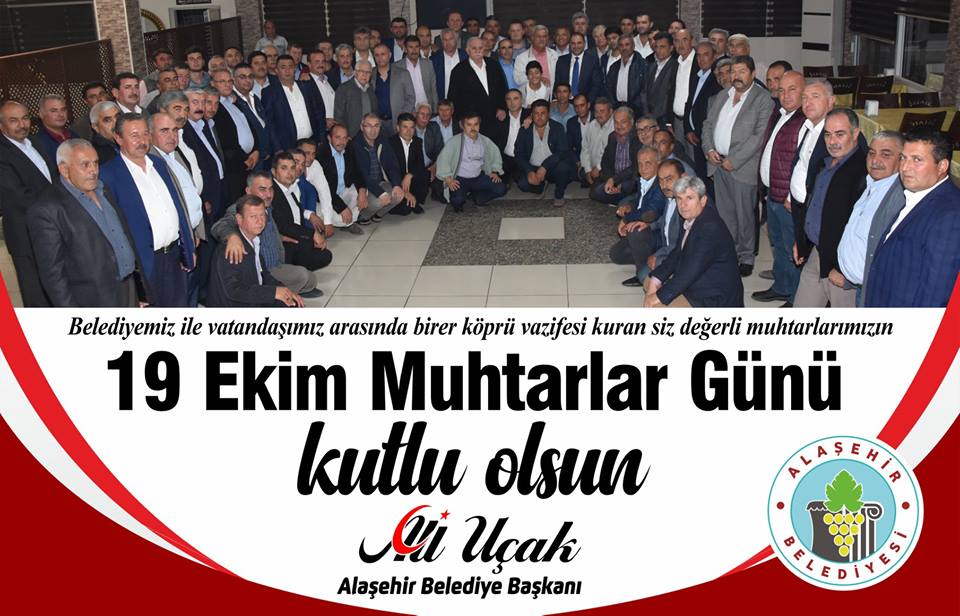 Belediyemiz ile vatandaşımız arasında birer köprü vazifesi kuran siz değerli muhtarlarımızın 19 Ekim Muhtarlar Günü Kutlu Olsun.