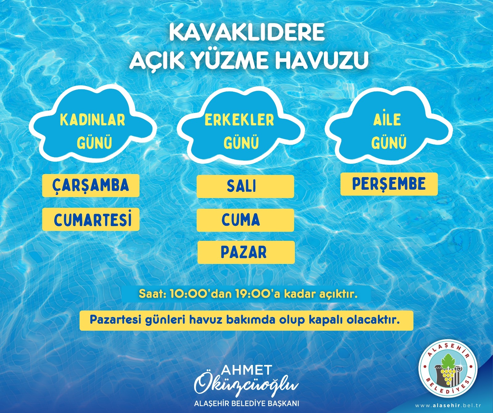 Kavaklıdere Açık Yüzme Havuzu Güncel Çalışma Gün ve Saatlerimiz